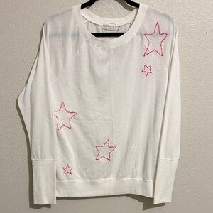 Hello Nite Pink Star Embroidery Long Sleeve Top Lightweight